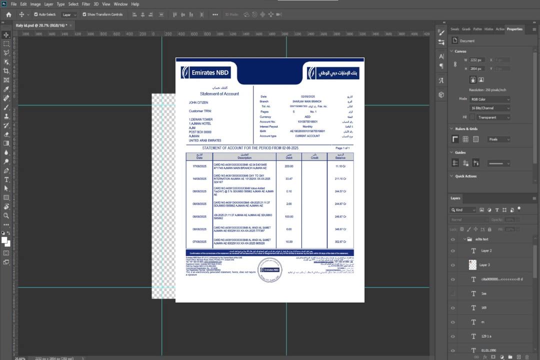 Modèle Word et PDF de relevé de compte Emirates NBD template Modèle Word et PDF de relevé de compte Emirates NBD template
